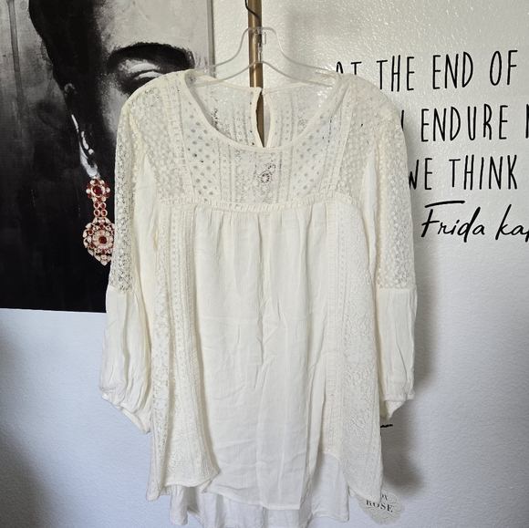 NWT Knox Rose Lace Detailing 3/4 Sleeve Top Color Ivory Size XXL - Picture 4 of 7